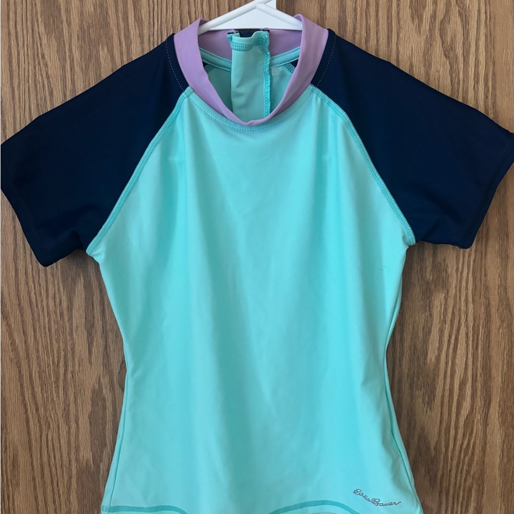Women's Aqua and Navy Swim Top